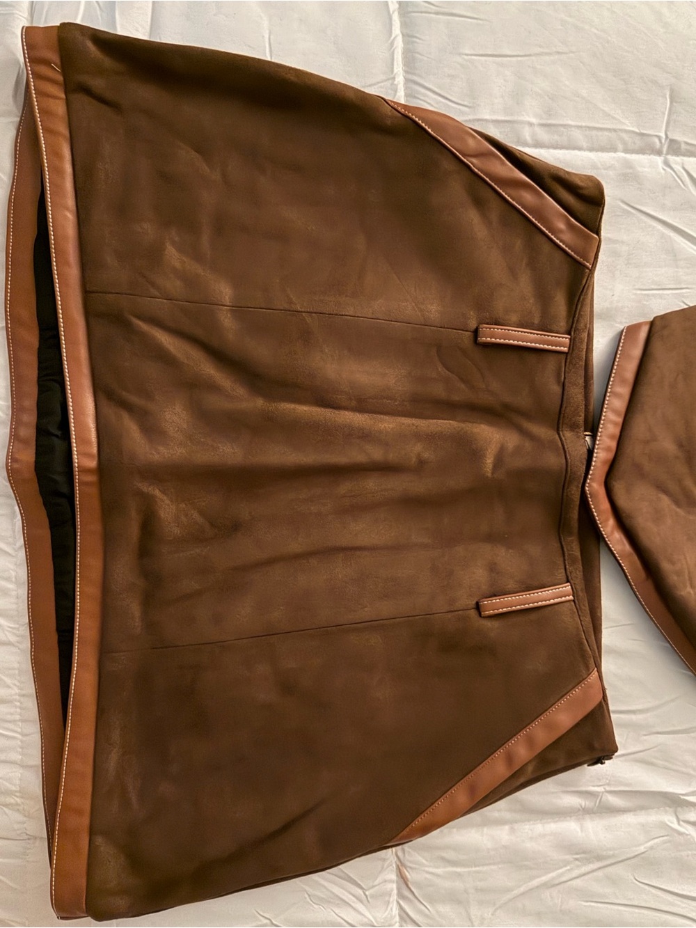 Miu Miu Brown Suede Mini Skirt Set with Contrast Trim - Picture 5 of 9